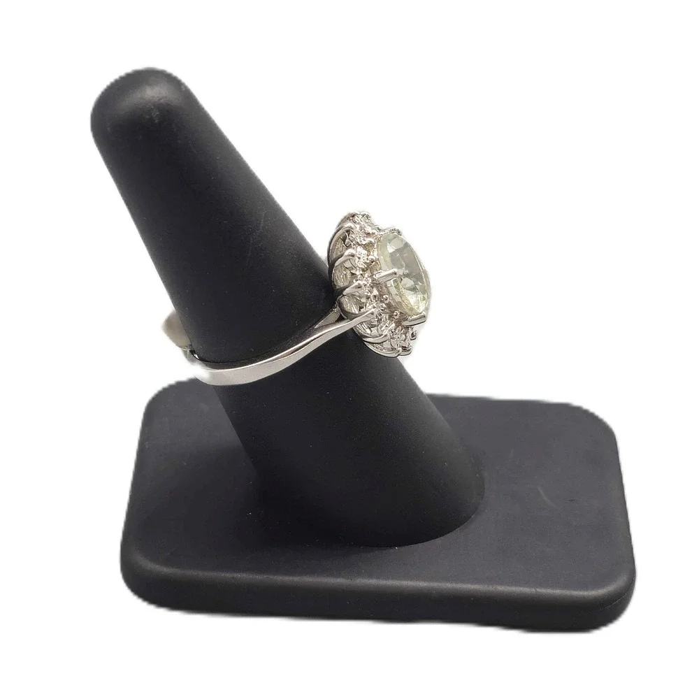 .925 SILVER DIAMOND & GREEN AMETHYST RING SIZE 7.25 4.1G (GNH022772)
